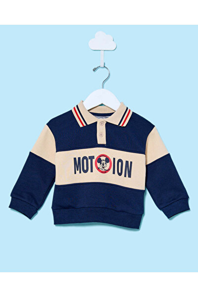 REDTAG Infant Boys Blue Cut And Sewn Collared Sweatshirt
