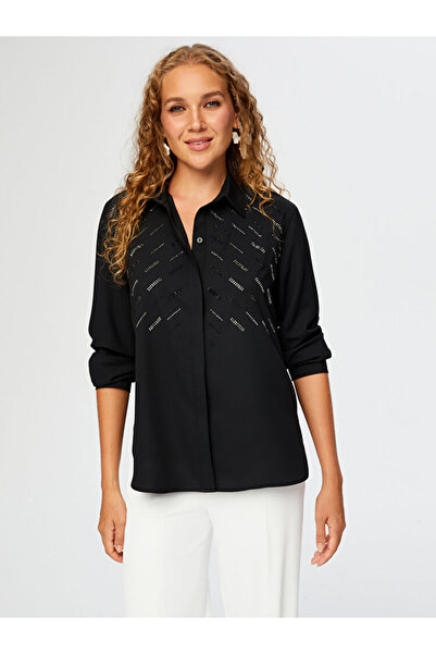 Faik Sönmez Stone Detailed Long Sleeve Stylish Shirt