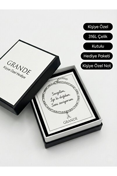 GrandeAccessory Sevgililer gününe Kişiye Özel Harfli Çelik Bileklik – Kutulu ...
