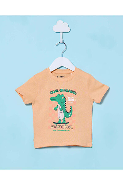 REDTAG تيشيرت برتقالي مطبوع للأطفال الرضع