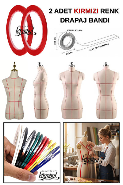 Manken İstanbul 2 Adet Kırmızı Renk Yüksek Kaliteli Drapaj Bandı – Net Hatlar...