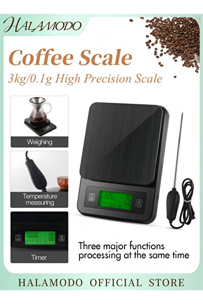 HALAMODO مقياس حرارة إلكتروني مزود بمؤقت وشاشة LCD رقمية، أسود، 200 × 145 × 30 مم