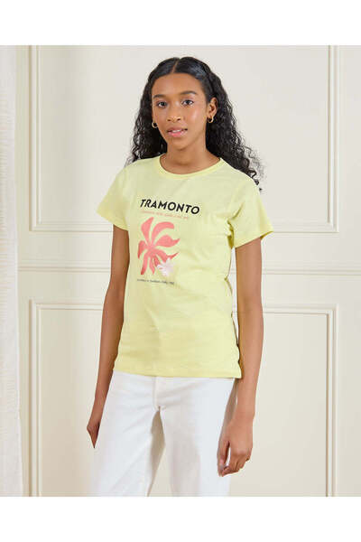 REDTAG Senior Girls Yellow Printed T-Shirt