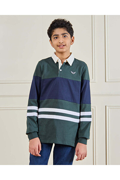 REDTAG Senior Boys Green Cut & Sew Polo Shirt