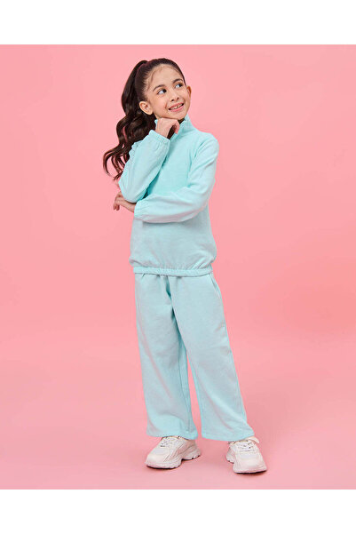 REDTAG Girls Teal Plain Casual Jogger Set (2 Piece)