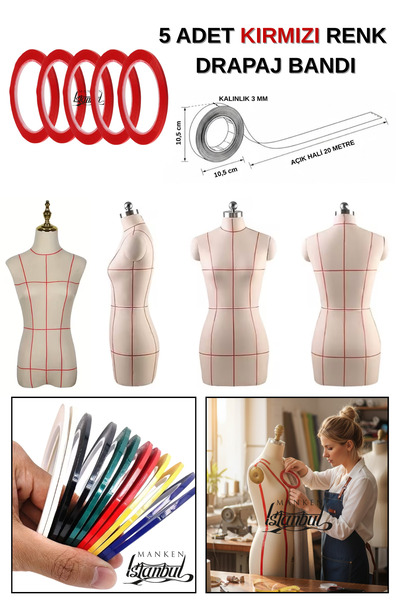 Manken İstanbul 5 Adet Kırmızı Renk Dayanıklı Drapaj Bandı – Prova ve Tasarım...