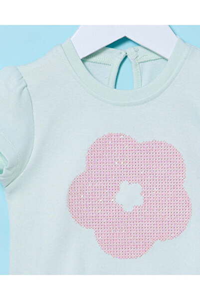 REDTAG تيشيرت بناتي صغيرات مزين بالزهور بلون النعناع