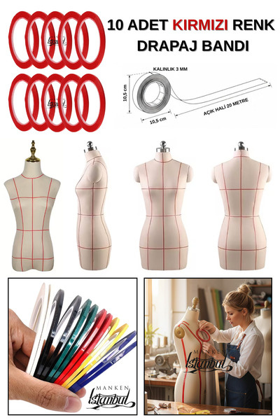 Manken İstanbul 10 Adet Kırmızı Renk Dayanıklı Drapaj Bandı – Prova ve Tasarı...