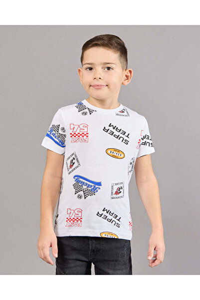 REDTAG Boys White All Over Print T-shirt