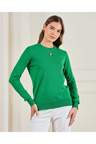 REDTAG Women Green Knitted Pullover