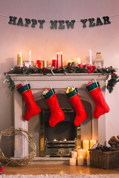 Artikel لافتة سوداء مكتوب عليها سنة جديدة سعيدة، يوم خاص، منظمة دعوة، رأس الس...