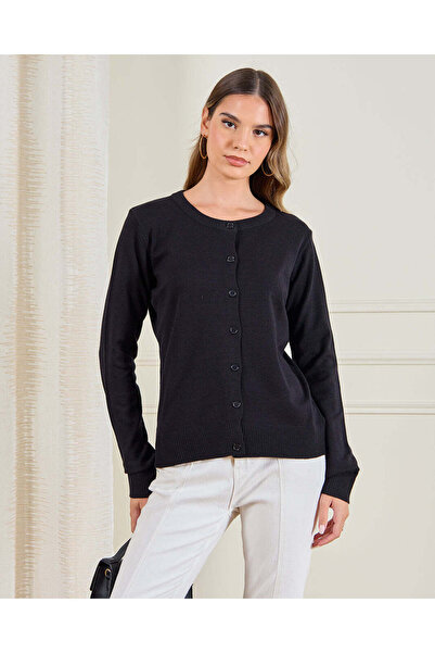 REDTAG Women Black Round Neck Cardigan