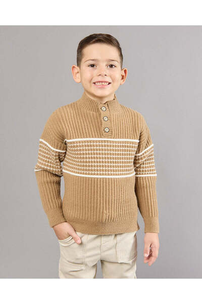 REDTAG Boys Brown Half Front Button Sweatshirt