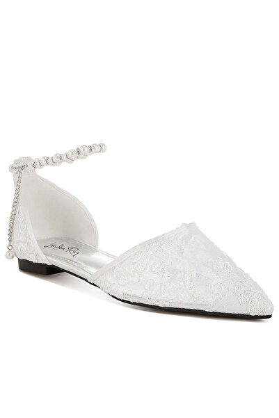 london Rag Women Pearl & Rhinestone Strap Flat Sandals in White