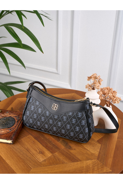 Madame Monogram Desenli Siyah Baget Kadın Omuz Çantası