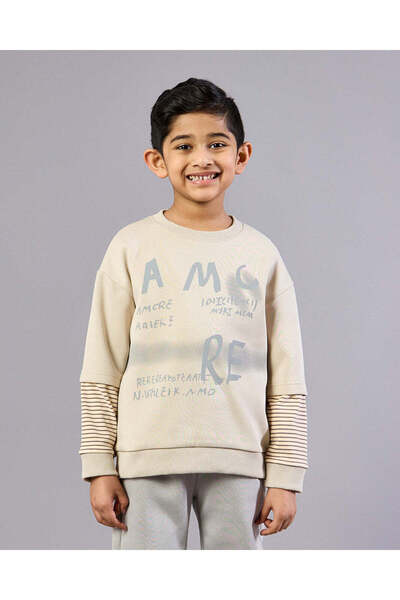 REDTAG Boys Beige Printed Sweatshirt