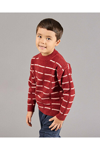REDTAG سويت شيرت للأولاد برقبة دائرية مخطط باللون الأحمر