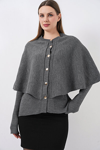 Bigdart Women's Cape Knitwear Cardigan 15967 - Anthracite