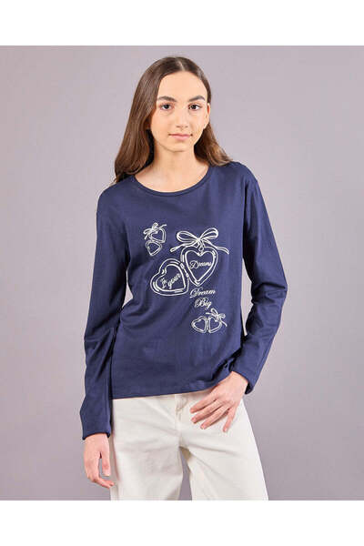 REDTAG تيشيرت مطبوع باللون الكحلي للبنات في المرحلة الثانوية