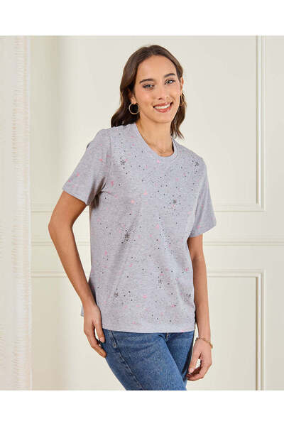 REDTAG Women Grey Embellished Jersey Top