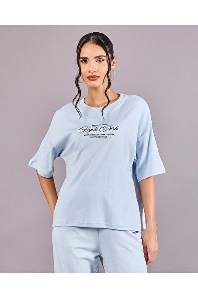 REDTAG Women Blue Printed T-Shirt