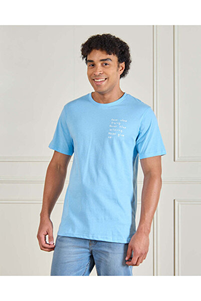 REDTAG Men Blue Basic Graphic T-Shirt