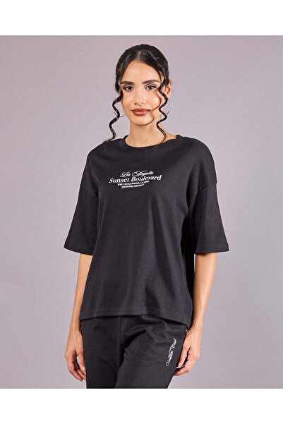 REDTAG Women Black Printed T-Shirt