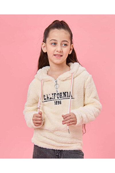 REDTAG Girls White Embroidered Hooded Sweatshirt