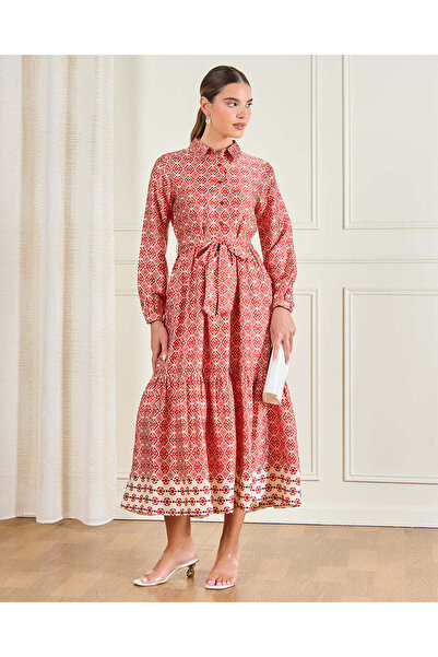 REDTAG Women Rust Print Belted Dress