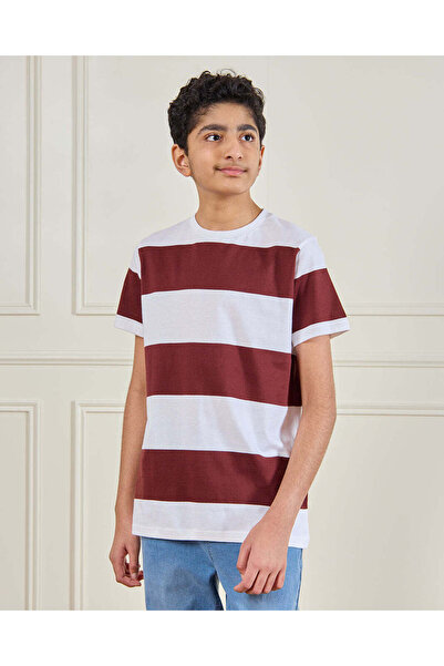 REDTAG تيشيرت مخطط باللون الأحمر للأولاد الكبار