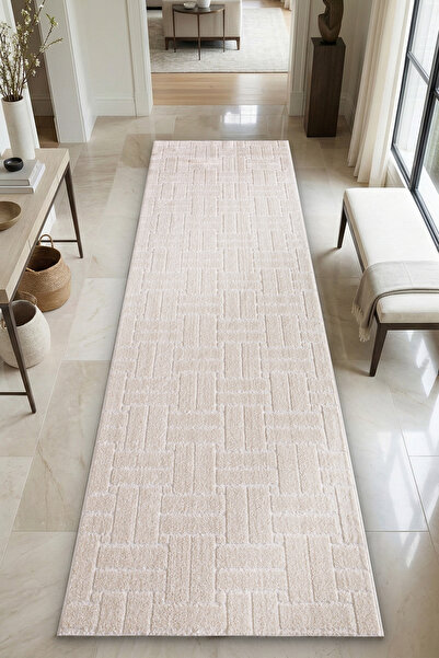 SANRUGS Home & Living Makinede Yıkanabilir ve Kaymaz Tabanlı, Yumuşak Bukle Hav Kombinasyonlu, Dokuma Halı Yolluk