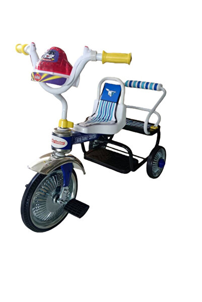 Family Center Double-Seat Steel Tricycle Blue