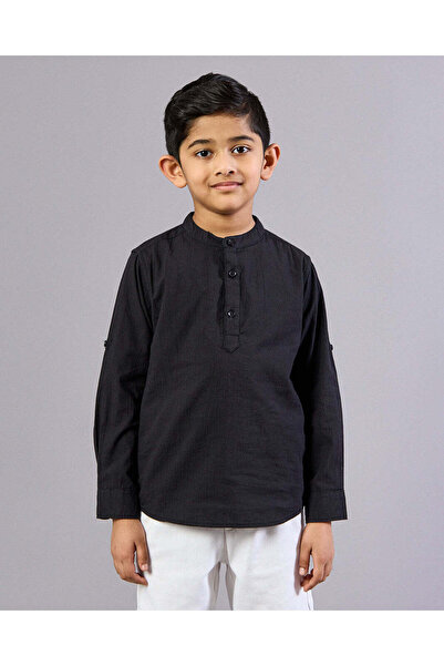 REDTAG Boys Black Mandarin Collar Shirt
