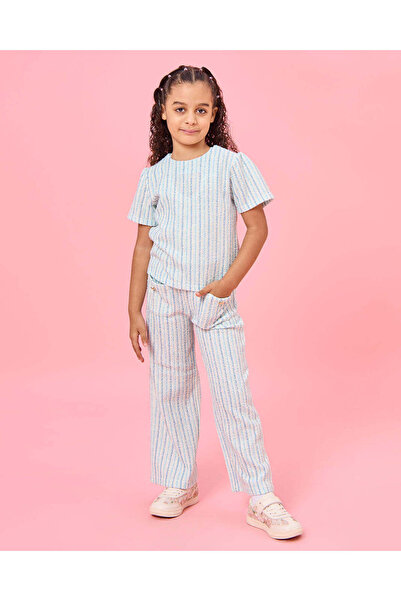 REDTAG Girls Blue And White Striped Casual Set (2 Piece)