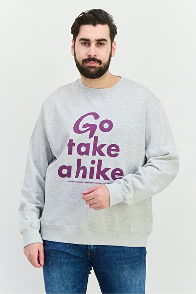 Gramicci Men Crew Neck Long Sleeve Graphic Sweatshirt, Grey
