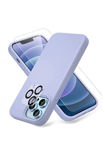 L&Wen غطاء حماية سيليكون سائل أرجواني لهاتف iPhone 14Pro مقاس 6.7 بوصة + 2 وا...
