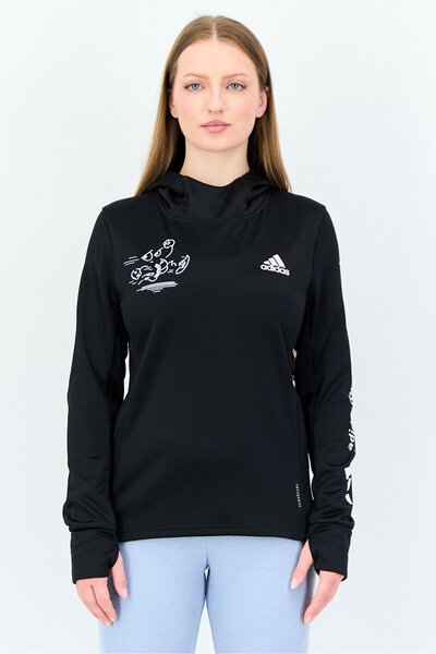 adidas Women Sportswear Fit Long Sleeve Running Hoodie, Black