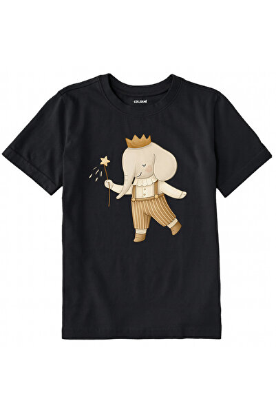 Colermi تي شيرت للأطفال من القماش القطني – الأمير الفيل ذو التاج مطبوع