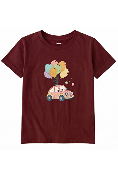 Colermi Cotton Fabric Children's T-Shirt – Cute Car with Balloons Printed T-S...