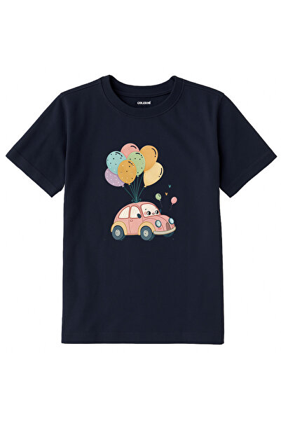 Colermi Cotton Fabric Children's T-Shirt – Cute Car with Balloons Printed T-S...