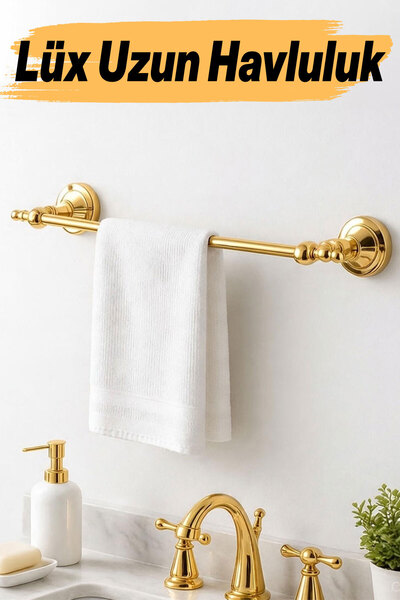 Badem10 (PREMİUM) Lüks Uzun Havluluk Gold Renk Paslanmaz Banyo Havlu Askısı D...