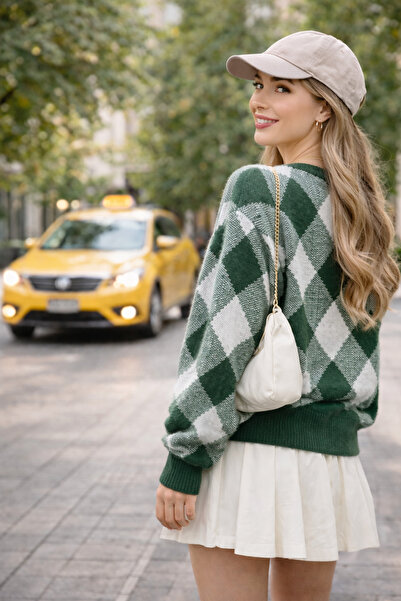 Get Crazy Women's Square Patterned Knitwear Sweater