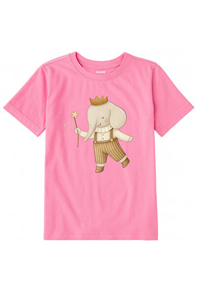 Colermi Cotton Fabric Children's T-Shirt – Crowned Elephant Prince Printed