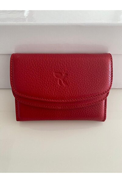Karalı Deri Hakiki Deri Kadın Cüzdan Kırmızı – Çok Bölmeli, Fermuarlı Bozuk Para Gözlü