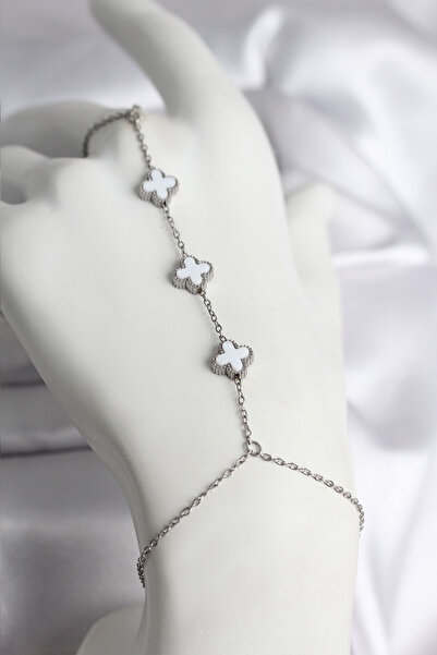 ELİZ BERRA MODA 316L Steel Silver Color White Clover Model Women's Shahmeran