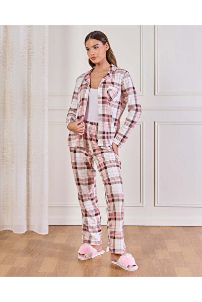 REDTAG Women Pink Checkered Pyjama Set (2 Piece)