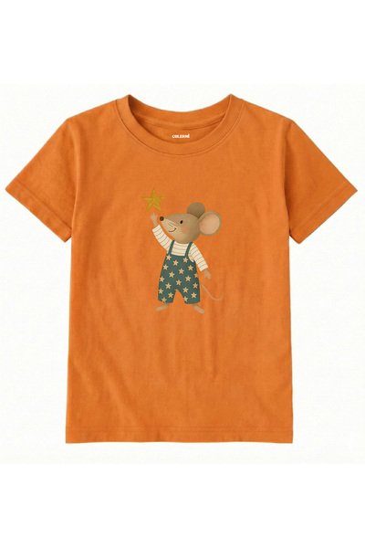 Colermi Cotton Fabric Children's T-Shirt – Starreaching Mouse Printed T-Shirt