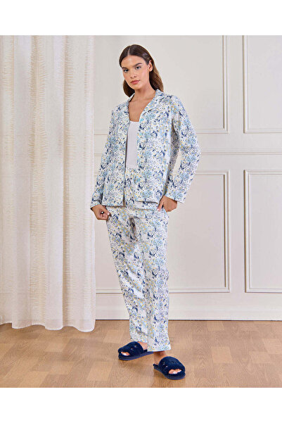 REDTAG Women Blue Printed Pyjama Set (2 Piece)