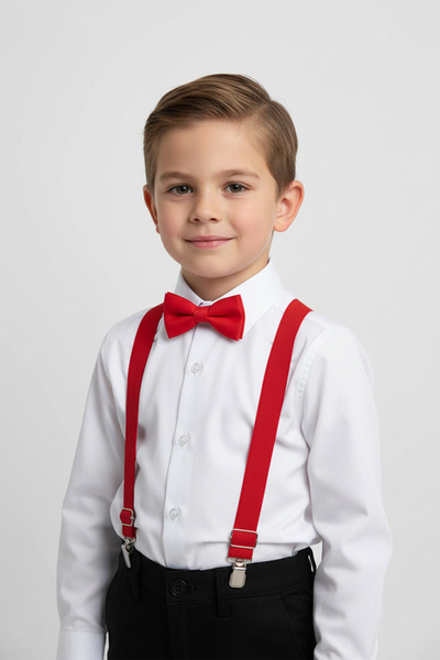 Merdia Kids Комплект с бяла риза с дълги ръкави и червена папийонка за момчета