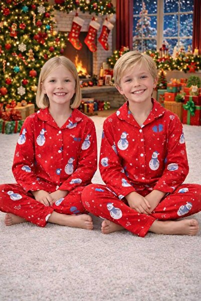 zahider Children's Snowman-Themed Button-Down Cotton Pajama Set for Boys and ...
